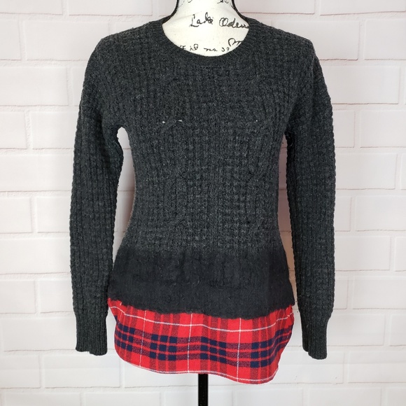 Madewell Merino Wool Sweater With Plaid Size S - Picture 1 of 7